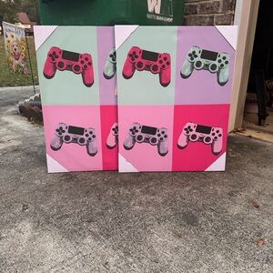 Gaming Controller Canvas Art Set - Pink and Gray